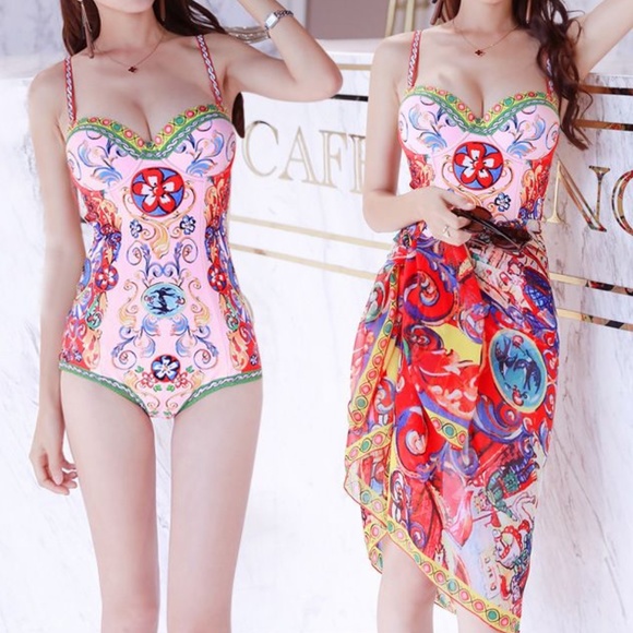 Milan Swimsuit + Matching Sarong | Bold Print One-Piece Bathing Suit Set - Picture 3 of 8
